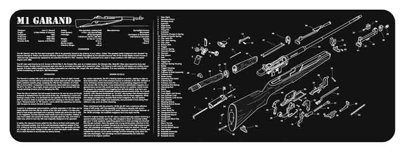 TekMat TEKR36M1GARANDBK M1 Garand Cleaning Mat M1 Garand Parts Diagram 12" x 36"