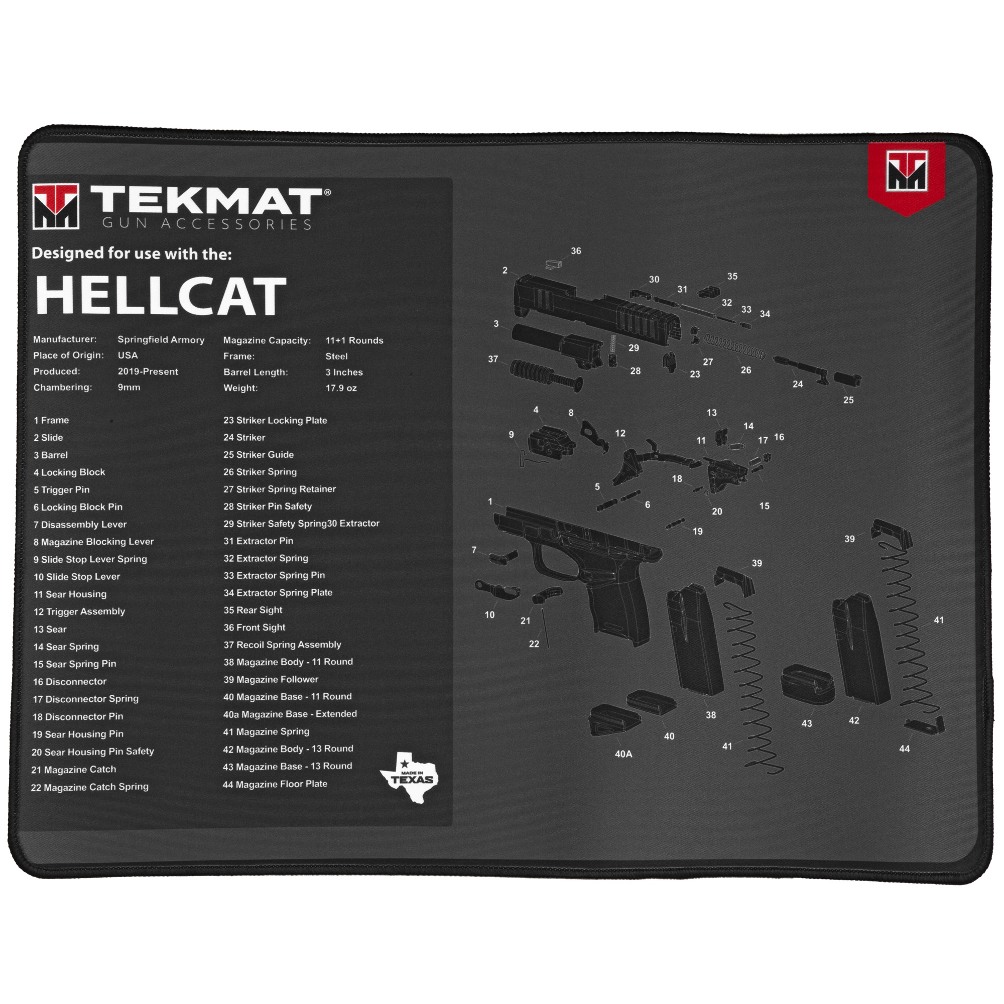 TekMat TEKR20HELLCAT Hellcat Ultra 20 Cleaning Mat Springfield Hellcat Parts Diagram 15" x 20"