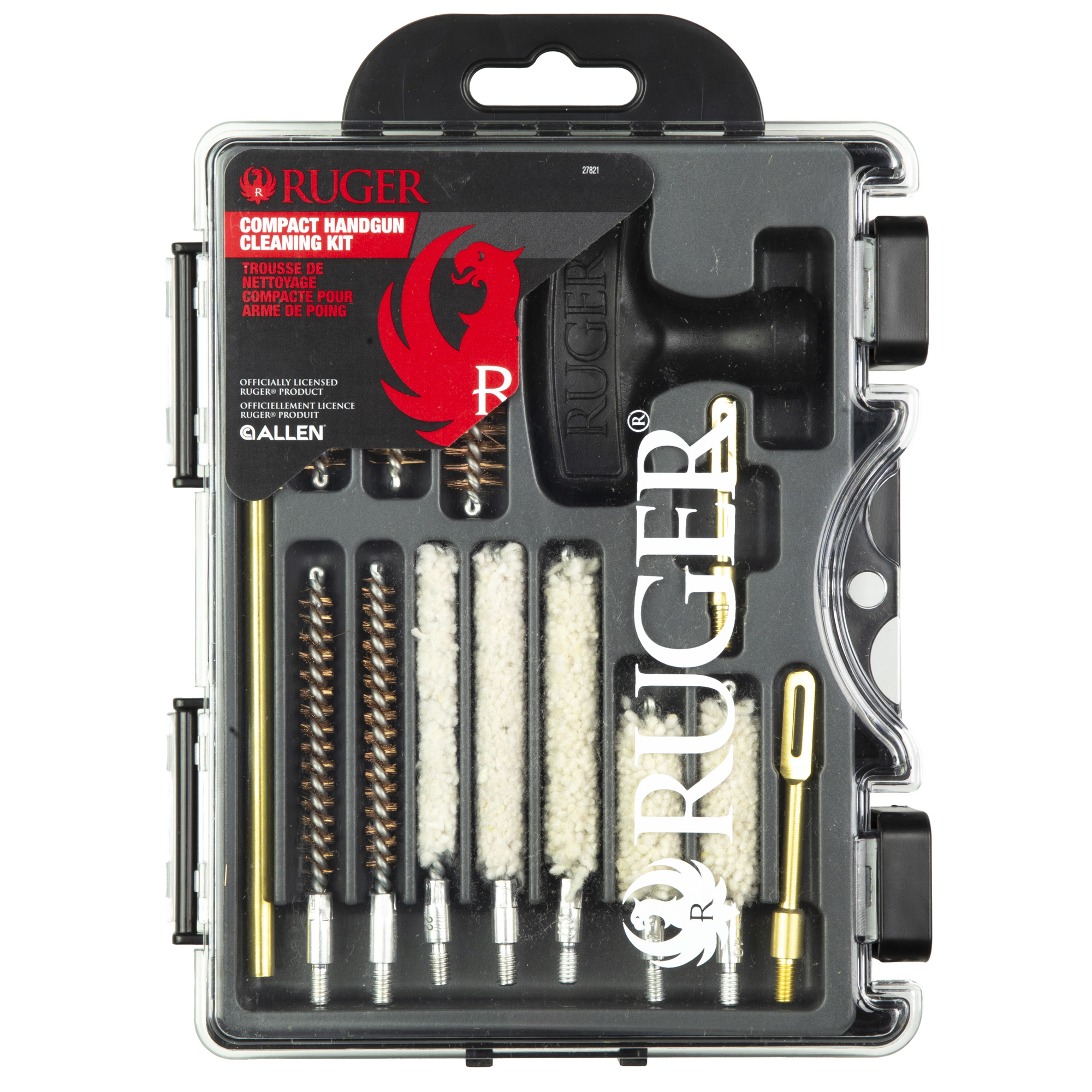 Allen Ruger Compact Handgun Cleaning Kit 14 Piece Molded Case 38 Special to 45 ACP