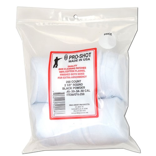 Pro-Shot 212250 Cleaning Patches .45 - .58 Cal 2.50" Round Cotton Flannel 250 Pack
