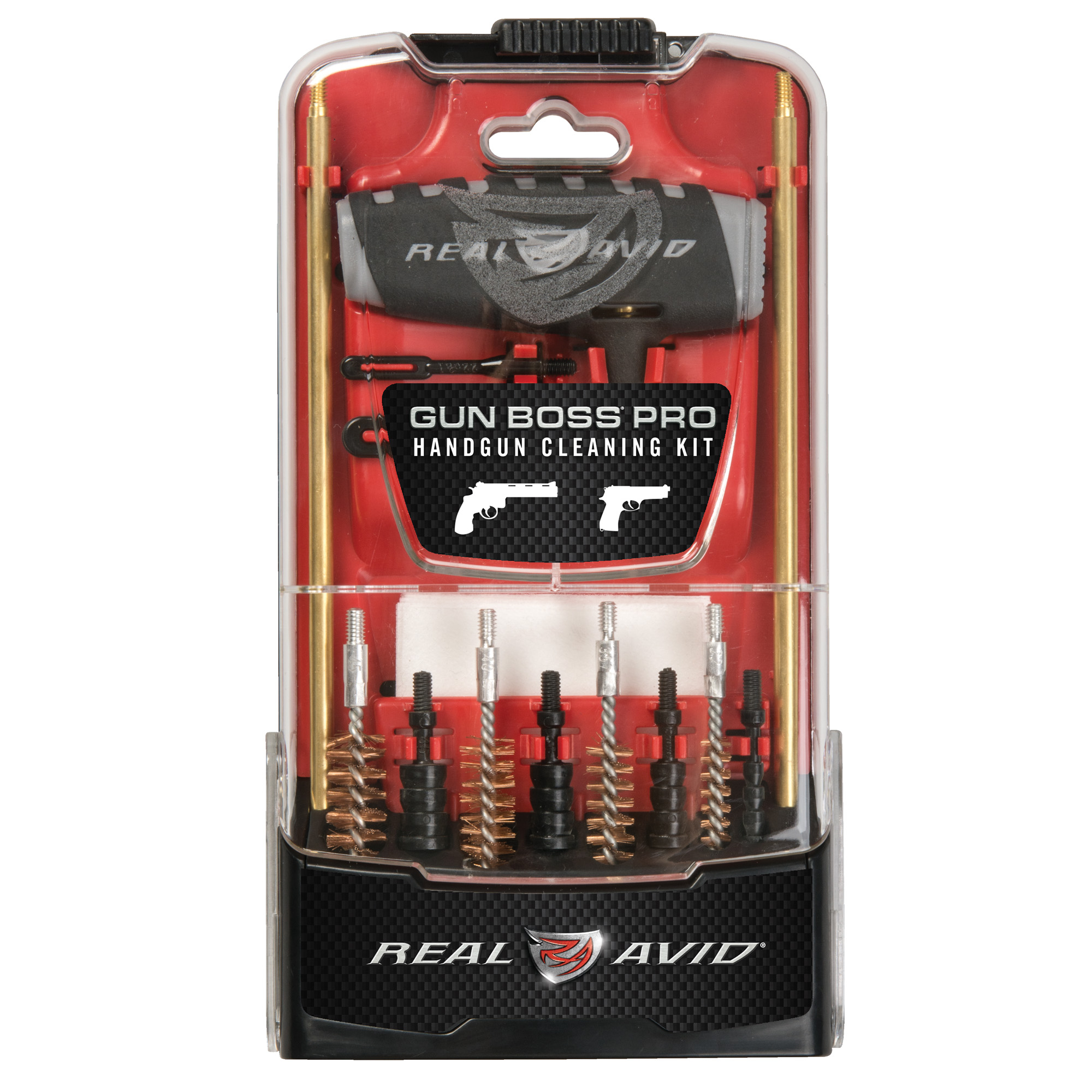 Real Avid Gun Boss Pro Cleaning Kit Multi-Caliber Pistol Slotted Tip Bronze Bristles