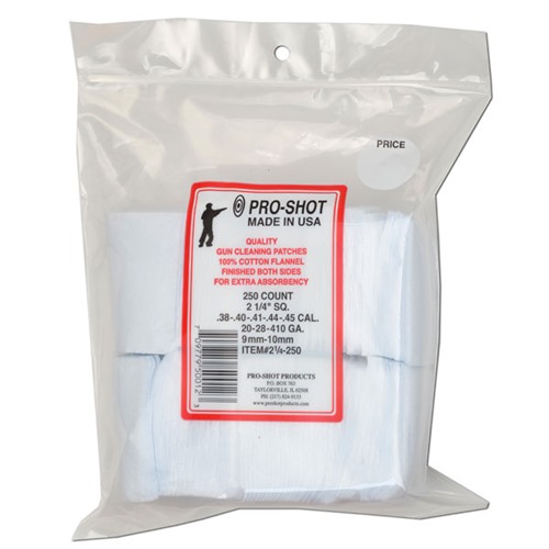 Pro-Shot 214250 Cleaning Patches  .38 - .45 Cal/ .410 / 20 Gauge 2.25" Square Cotton Flannel 250 Pack
