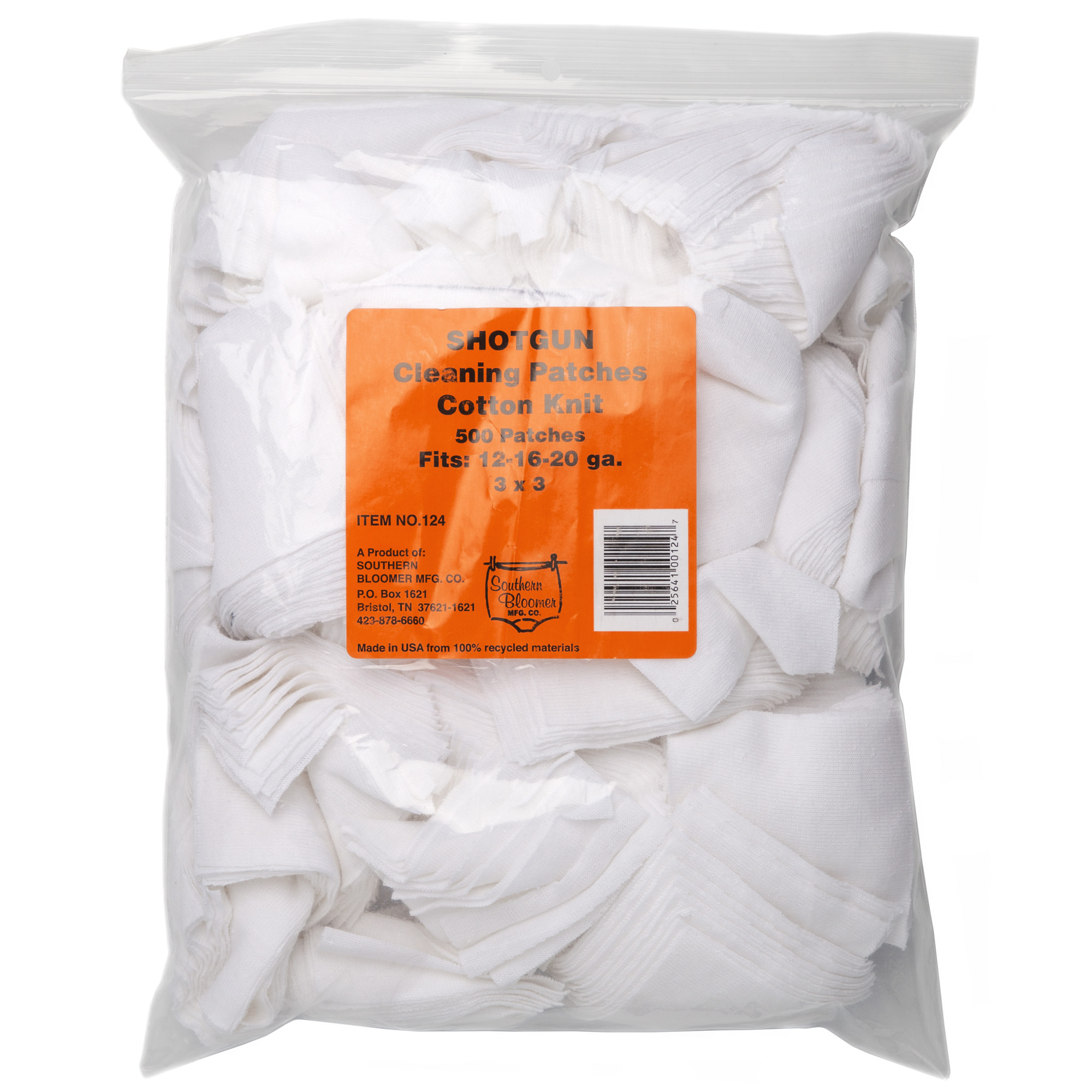 Southern Bloomer 124 Cleaning Patches Shotgun 12ga, 16ga, 20ga Cotton 500 Per Pack