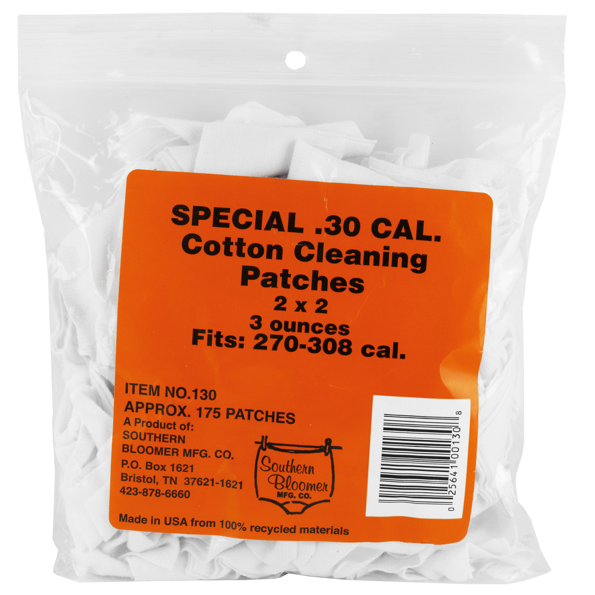 Southern Bloomer 130 Cleaning Patches 30 Cal Cotton 175 Per Bag