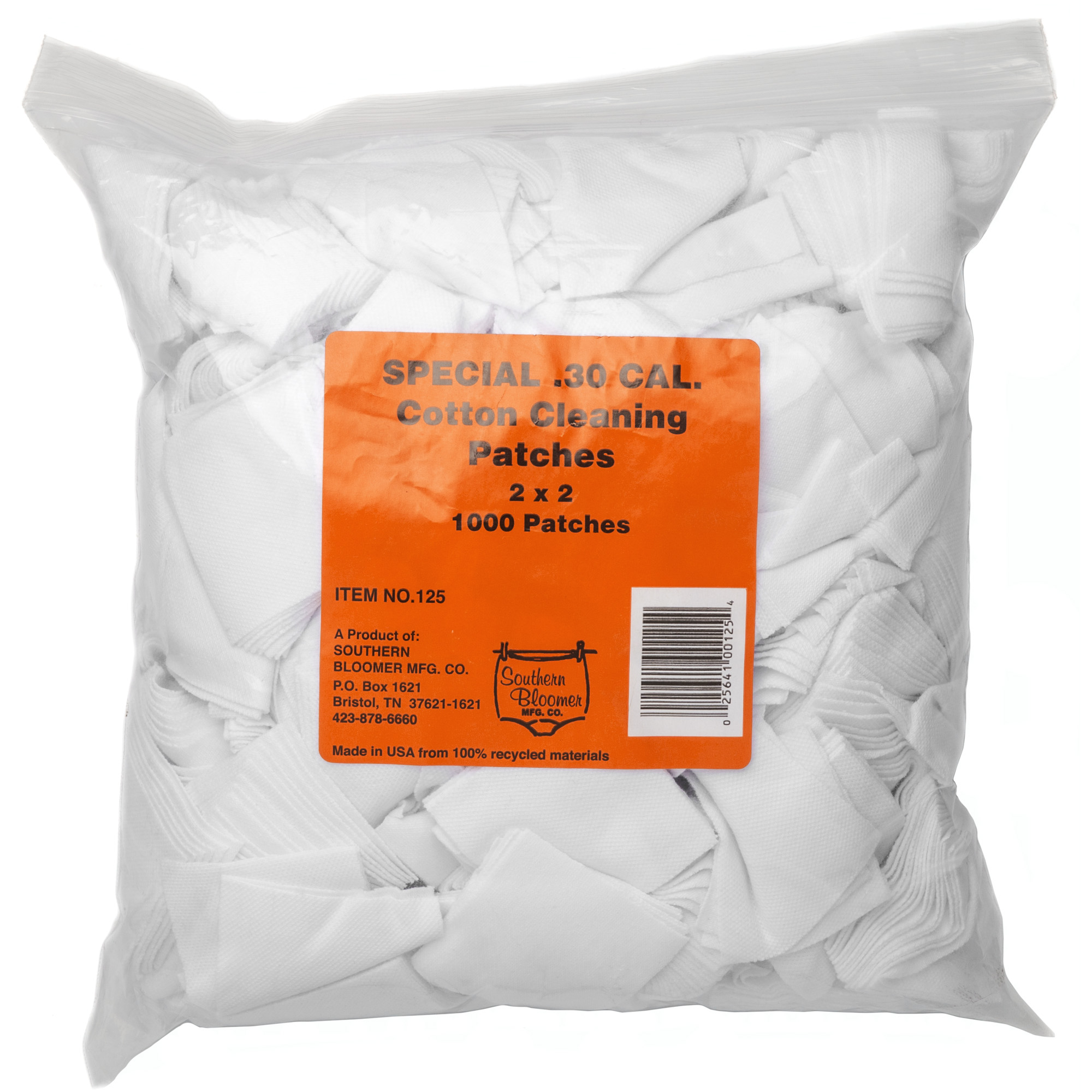 Southern Bloomer 125 Cleaning Patches  30 Cal Cotton 1000 Per Bag