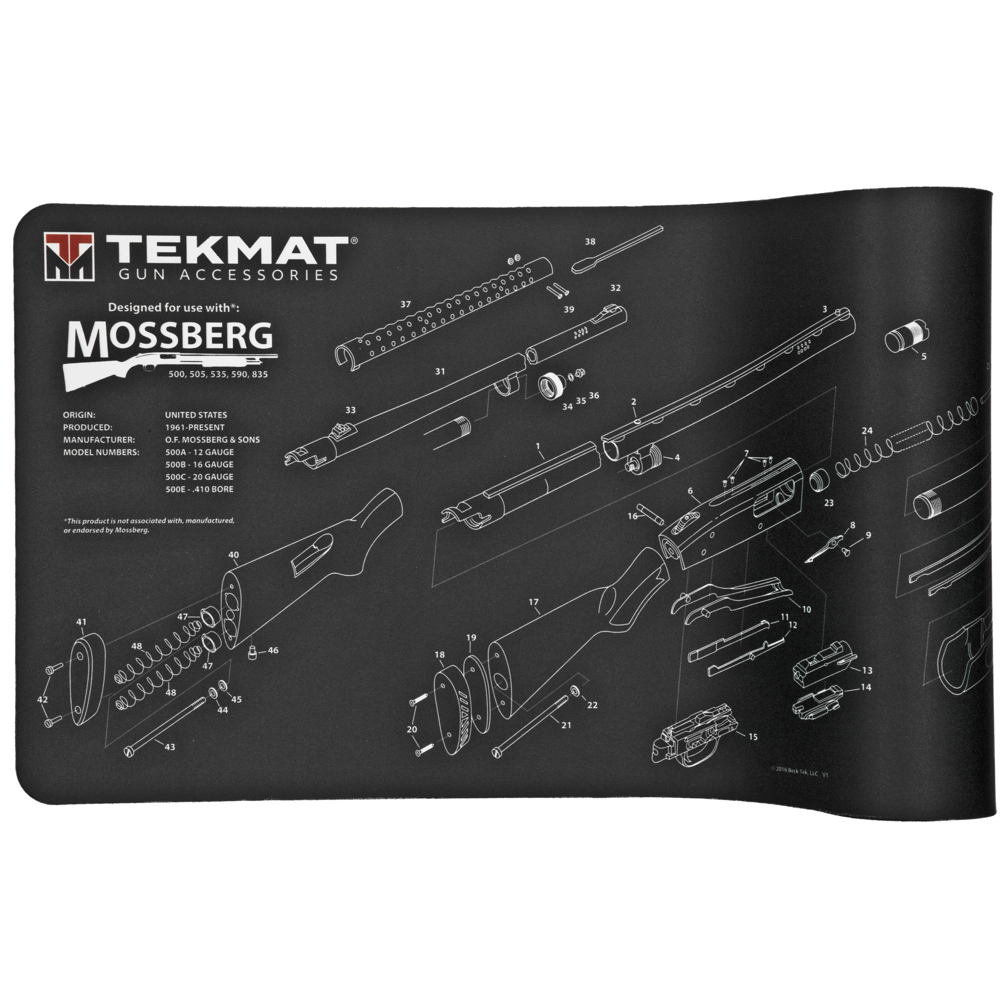 TekMat TEKR36MOSSBERGG Mossberg Shotgun Cleaning Mat Mossberg Shotgun Parts Diagram 12" x 36"
