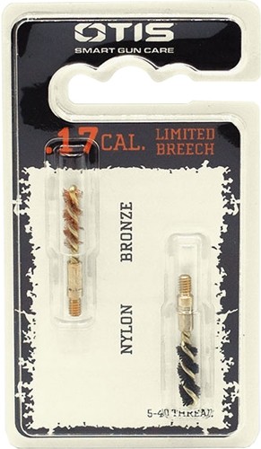 Otis FG317NB Bore Brush Set  17 HMR/177 Cal/177 WSM 5-40" Thread 1" Long Bronze/Nylon Bristles 2 Per Pkg