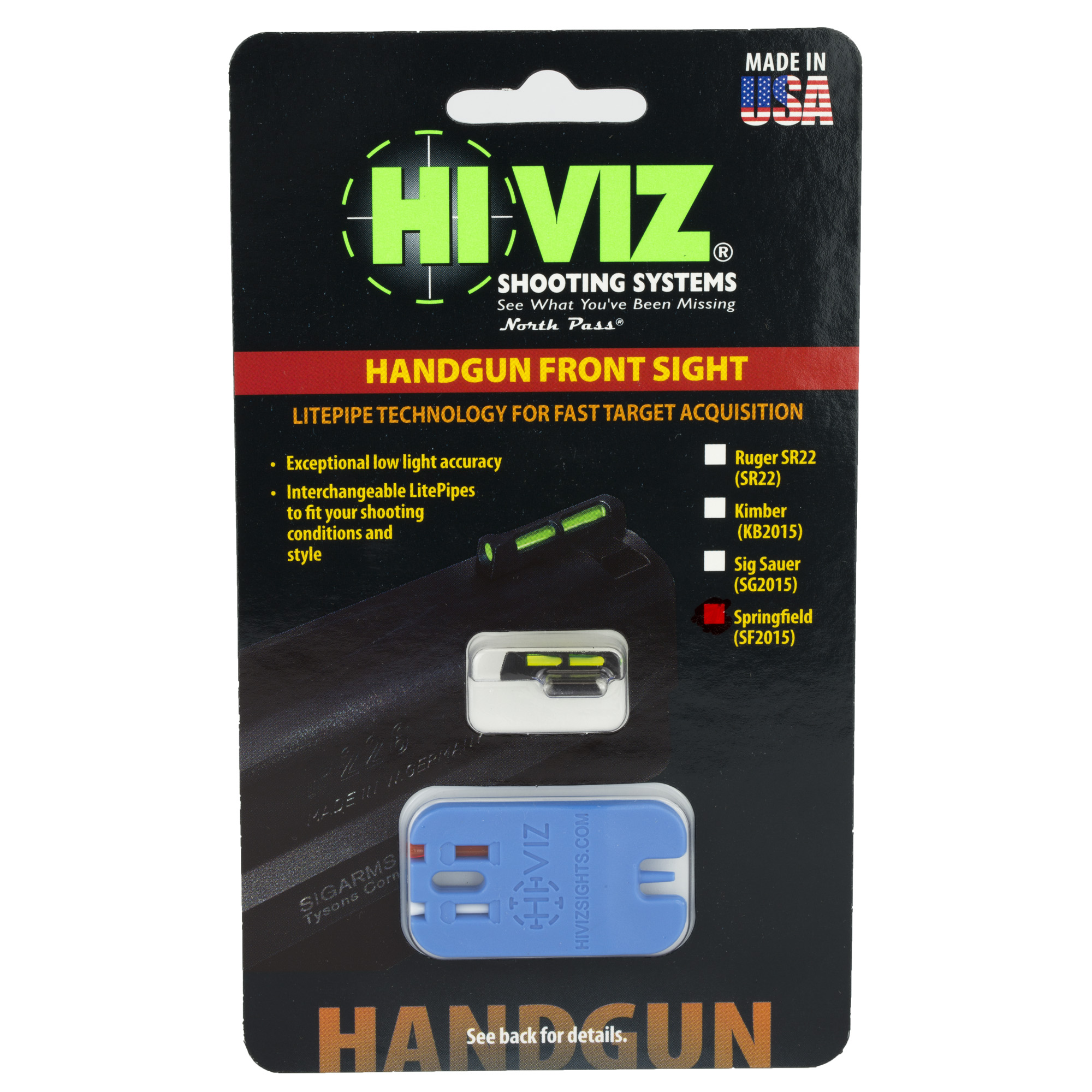 Hiviz Litewave Front Sight Springfield 1911 Green Litepipes Key Included
