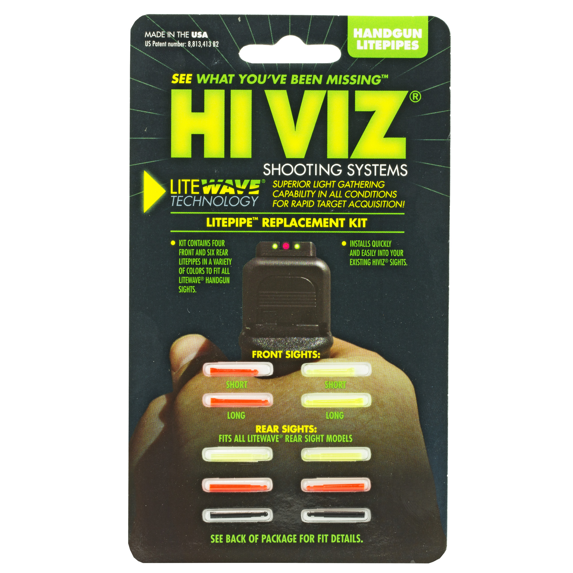 Hiviz LiteWave Handgun Replacement Pipe Set Front Green Red Rear Green Red Black