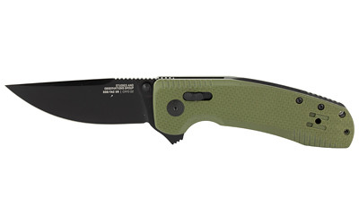 S.O.G SOG12380241 SOG-TAC XR 3.39" Folding Clip Point Plain Black TiNi Cryo D2 Steel Blade OD Green G10 Handle Includes Pocket Clip