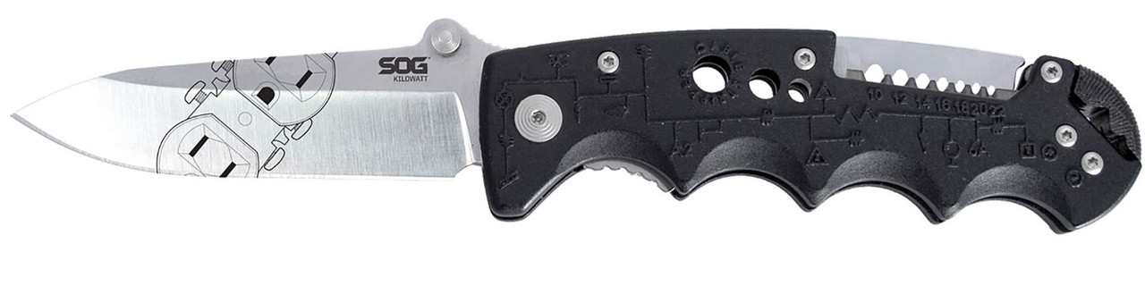 S.O.G SOG-EL01-CP Kilowatt  3.40" Folding Clip Point Plain Satin AUS-8A SS Blade Black GRN Handle Includes Belt Clip