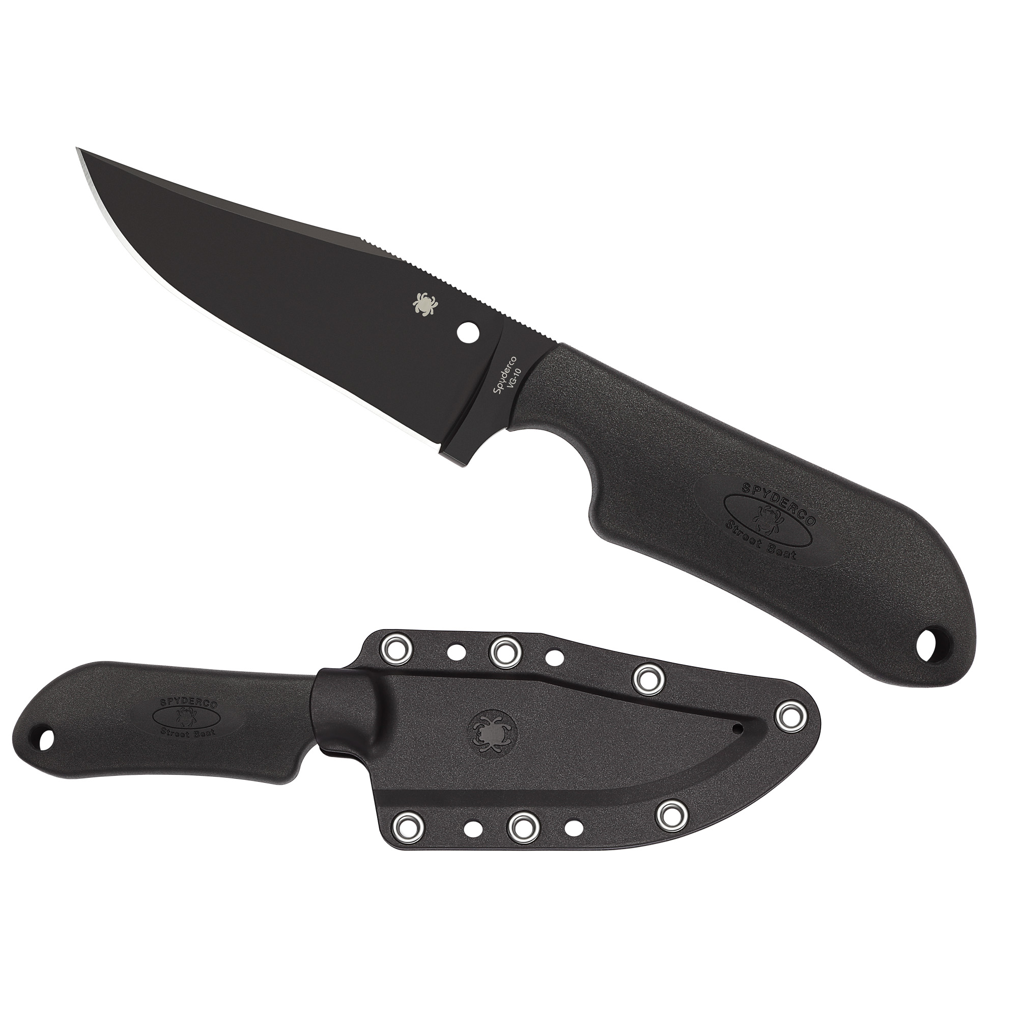 Spyderco FB15PBBK Street Beat  3.51" Fixed Bowie Plain Black DLC VG-10 SS Blade/Black Textured FRN Handle