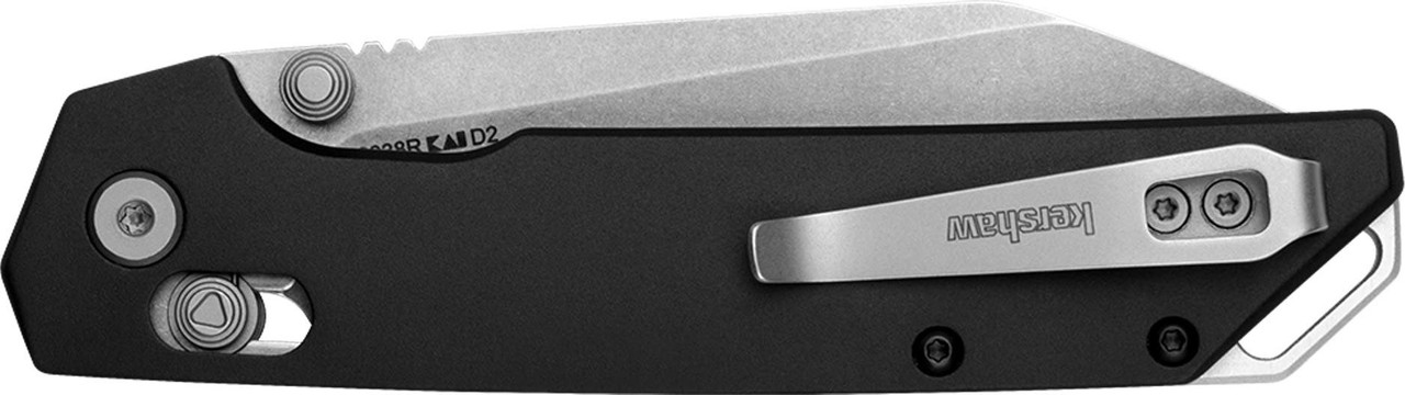 Kershaw 2038R Iridium  3.40" Folding Reverse Tanto Plain Stonewashed D2 Steel Blade, Black Anodized Aluminum Handle
