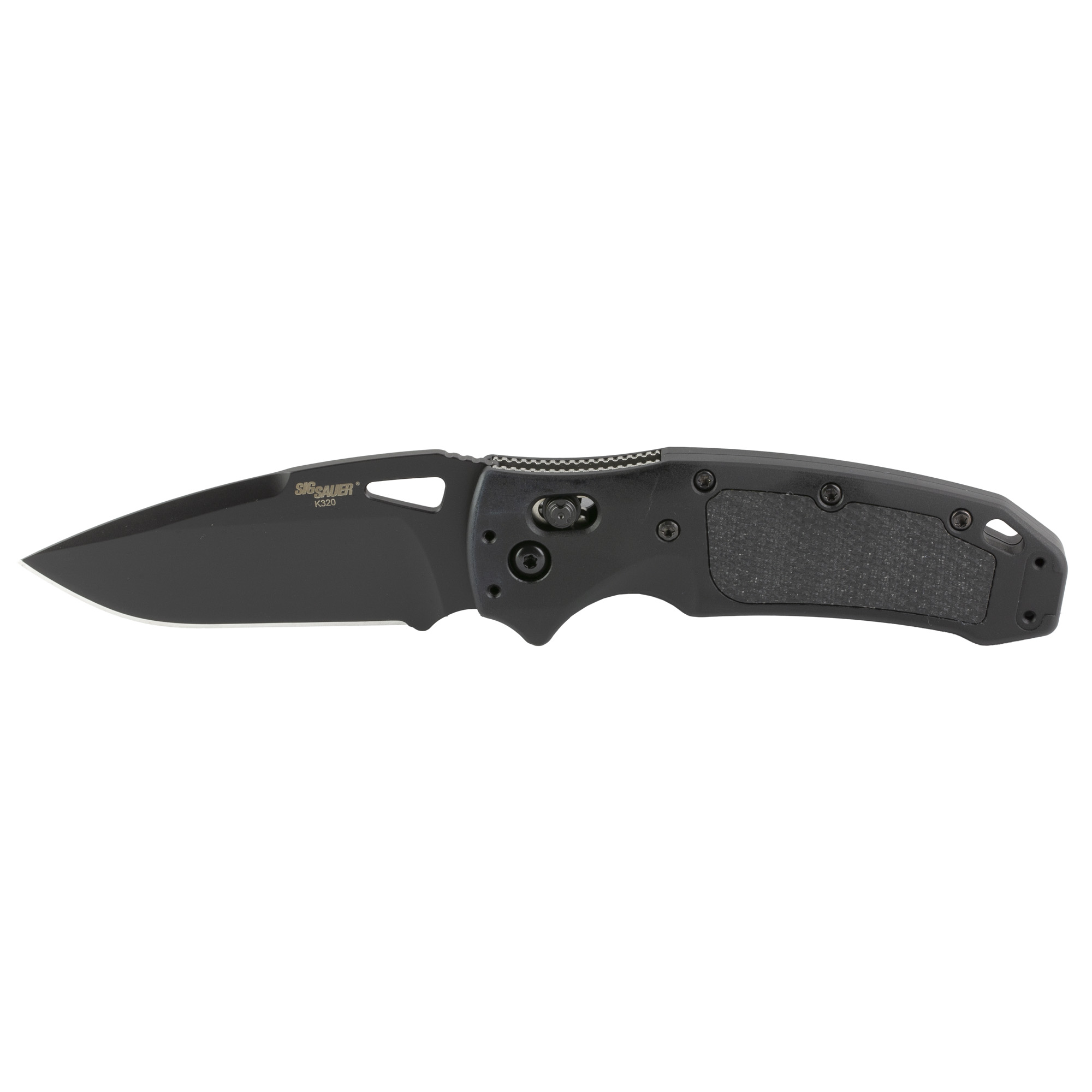 Hogue SIG K320 AXG Pro Folding Knife 3.5" Drop Point - Black Cerakote Finish - Matte Black Alum Frame & Solid Black G10 Insert