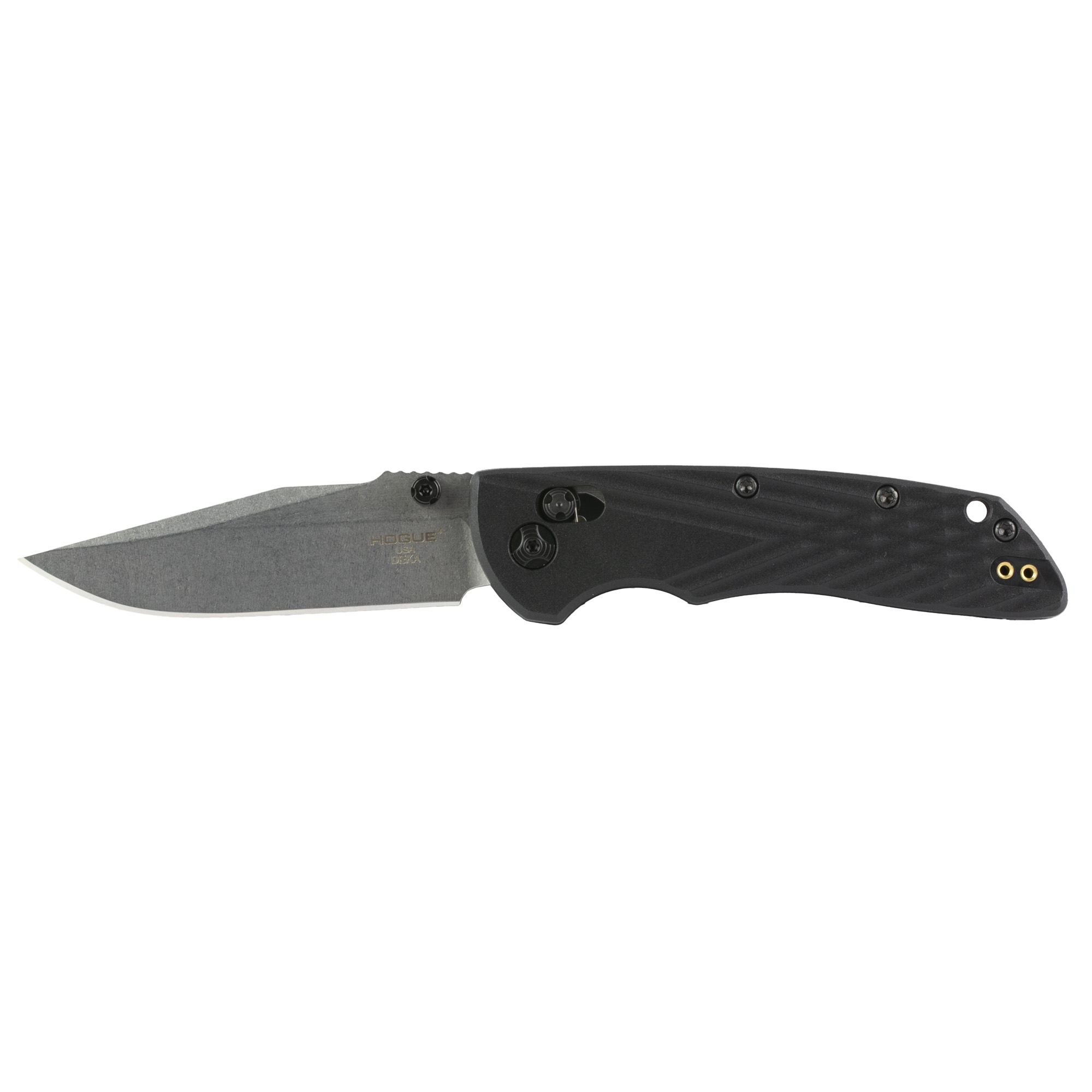 Hogue 24379 Deka  3.25" Folding Clip Point Plain Stone Tumbled CPM MagnaCut Steel Blade, Black Textured GRN Handle