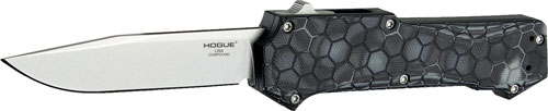 Hogue Compound OTF Automatic: 3.5" Clip Point Blade -Tumbled Finish G-Mascus Black G10 Frame
