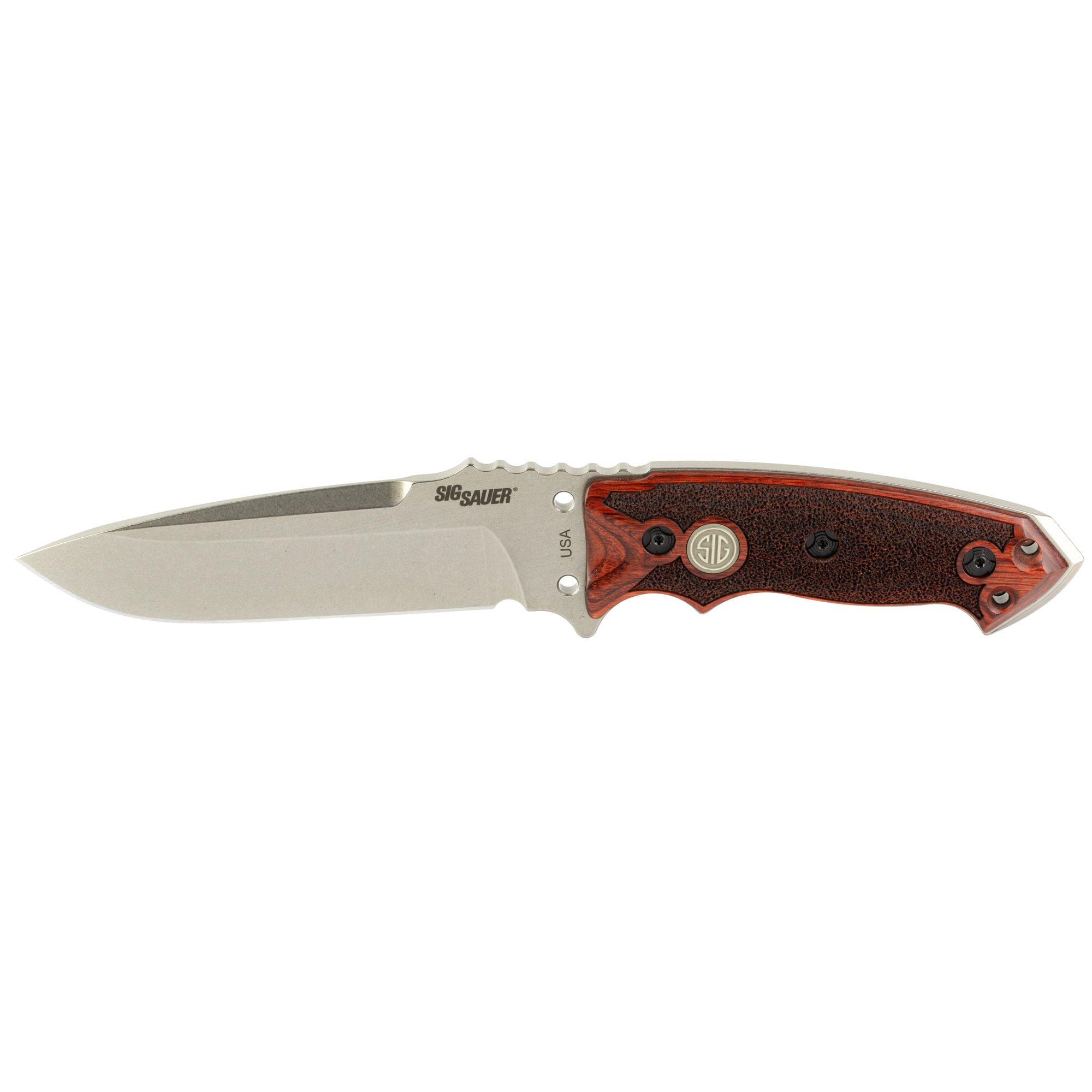 Hogue SIG EX-F01 Stainless Elite Fixed Blade: 5.5" Drop Point Blade - Tumbled Finish Reinforced Rosewood Scales