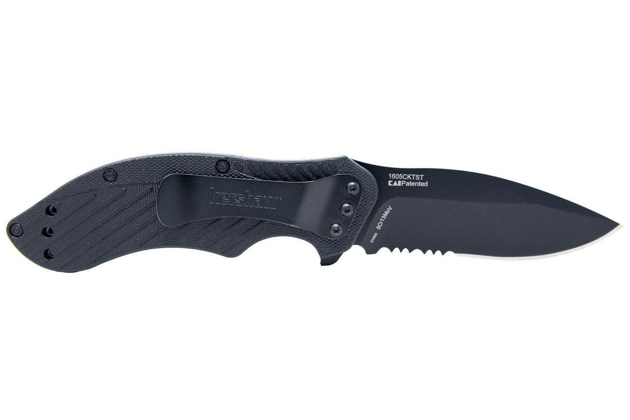 Kershaw 1605CKTST Clash  3.10" Folding Drop Point Part Serrated Black Oxide 8Cr13MoV SS Blade Black Glass-Filled Nylon Handle Includes Pocket Clip