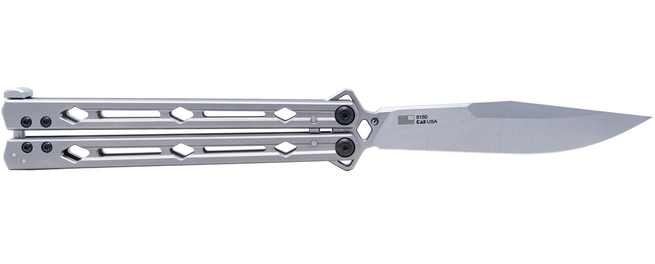 Kershaw 5150 Lucha  4.60" Butterfly Drop Point Plain Stonewashed 14C28N Steel Blade Bead Blasted Stainless Steel Handle