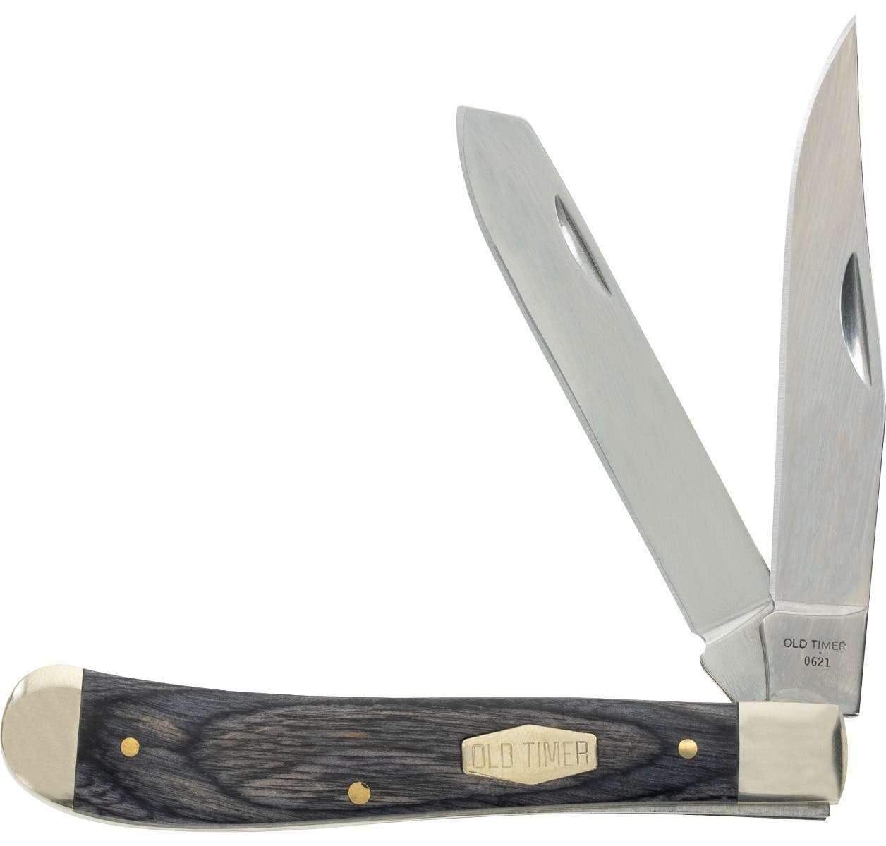Old Timer 1135990 Heritage Series Trapper 940T 3" Folding Clip Point/Spey Plain D2 Steel Blade, 3.70" Gray Wood Laminate Handle