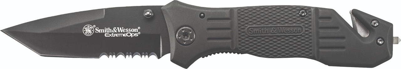 Smith & Wesson Knives SWFR2SCP Extreme Ops  3.30" Folding Tanto Part Serrated Stainless Steel Blade 4.70" Black Includes Pocket Clip