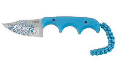 CRKT 2387O Minimalist Bowie Cthulhu 2.13" Fixed Clip Point Plain Satin w/Blue Etching 8Cr13MoV SS Blade/3" Blue Textured Polypropylene Handle Includes Lanyard/Sheath