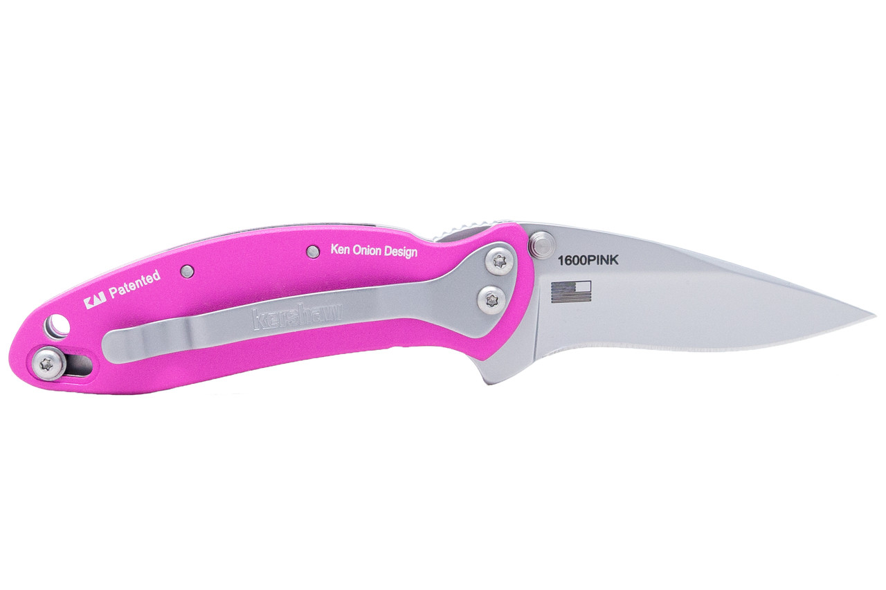 Kershaw 1600PINK Chive  1.90" Folding Drop Point Plain Bead Blasted 420HC SS Blade Pink Anodized Aluminum Handle Includes Pocket Clip