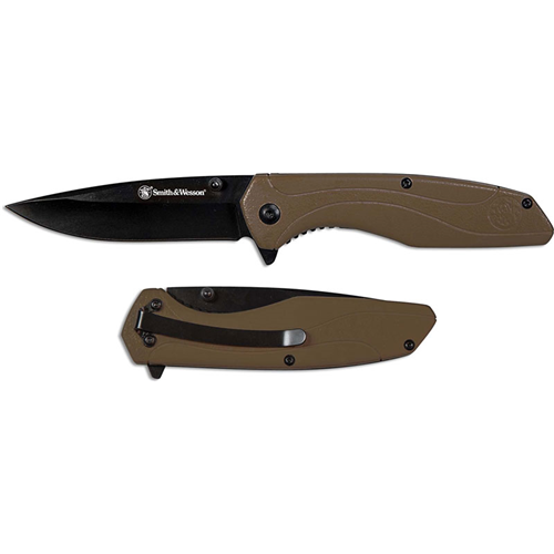 Smith & Wesson 1084312 Drop Point Folding Knife 3 1/2" Blade  FDE