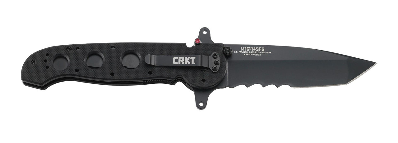 CRKT M1614SFG M16 14SFG 3.99" Folding Tanto Veff Serrated Black Teflon Coated 4116 Stainless Steel Blade/ Black G10 Handle Includes Pocket Clip
