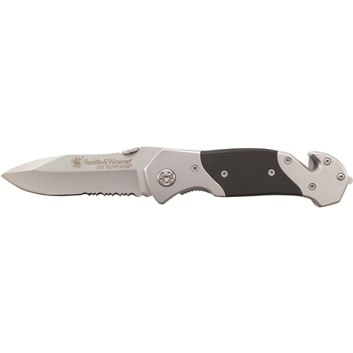 Smith & Wesson First Responder Folding Knife 3-3/10" Serrated Drop Point Blade Black Silver