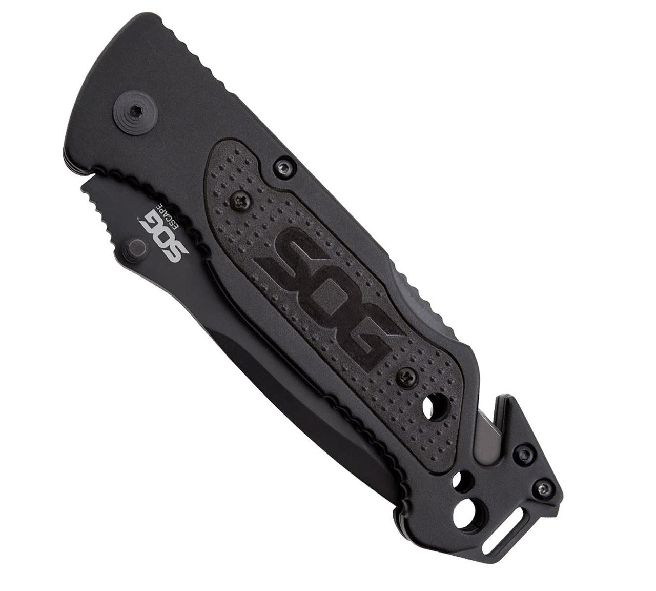 S.O.G SOGFF25CP Escape  3.40" Folding Clip Point Part Serrated Black Hardcased 9Cr18MoV SS Blade Black Anodized Aluminum Handle Includes Belt Clip