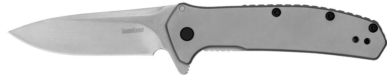 Kershaw  Outcome  2.80" Folding Clip Point Plain Stonewashed 8Cr13MoV SS Blade/Bead Blasted Stainless Steel Handle Includes Pocket Clip