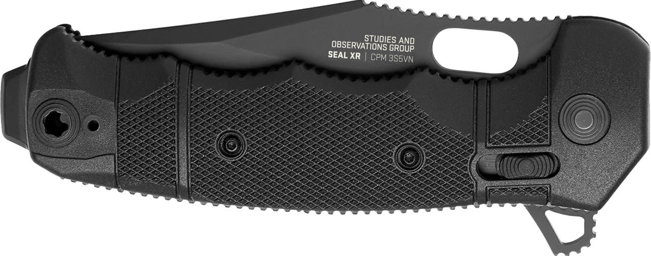 S.O.G SOG12210257 Seal XR 3.90" Folding Clip Point Plain Black Cerakote S35VN SS Blade Black/GRN Handle Includes Belt Clip
