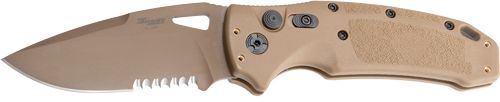 Hogue Sig K320A Tactical Automatic Folder Knife 3 1/2" Drop Point Blade Coyote Tan Partially Serrated