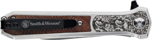 Smith & Wesson KT Unwavered Spring Assist Folding Knife 3-1/5" Dagger Blade Silver with Brown