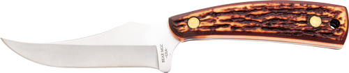 Bear & Son Upswept Skinner Fixed Knife 3-1/8" Clip Point Blade Stag Delrin with Leather Sheath
