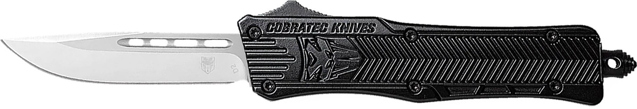 CobraTec Knives MBCTK1MDNS CTK-1  Medium 3" OTF Drop Point Plain D2 Steel Blade/Black Aluminum Handle Features Glass Breaker Includes Side Button