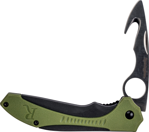 Remington Sportsman Folding Skinner Knife 3.25" Guthook OD Green and Black