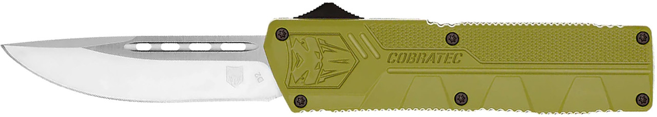 CobraTec Knives ODCTLWDNS Lightweight  3.25" OTF Drop Point Plain D2 Steel Blade/OD Green Aluminum Handle Includes Pocket Clip