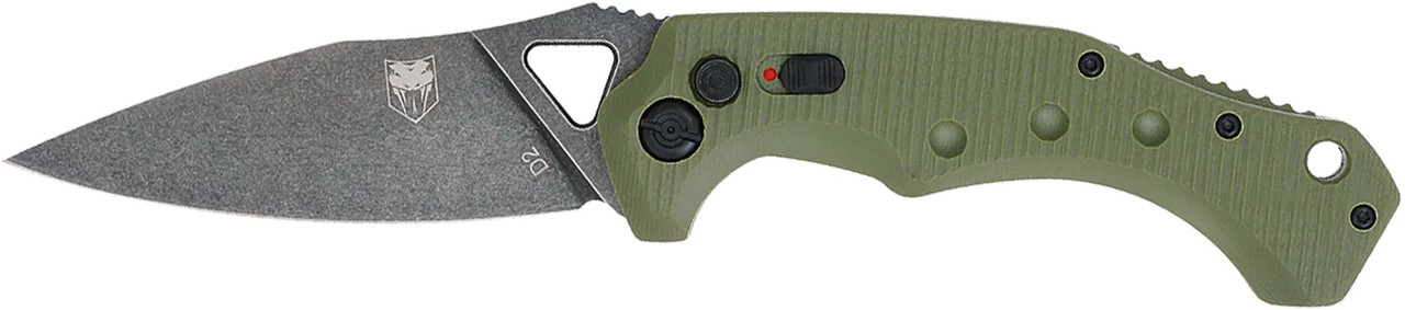 CobraTec Knives ODGAFRYK Ryker  3.75" Folding Plain Black Stonewashed D2 Steel Blade, 5" OD Green Textured G10 Handle