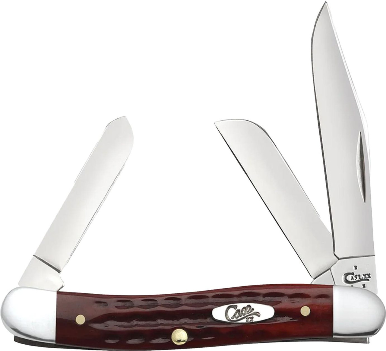 Case 00786 Stockman  Medium 2.57"/1.88"/1.71" Folding Clip/Sheepsfoot/Spey Plain Mirror Polished Tru-Sharp SS Blade/Corn Cob Jigged Old Red Bone Handle