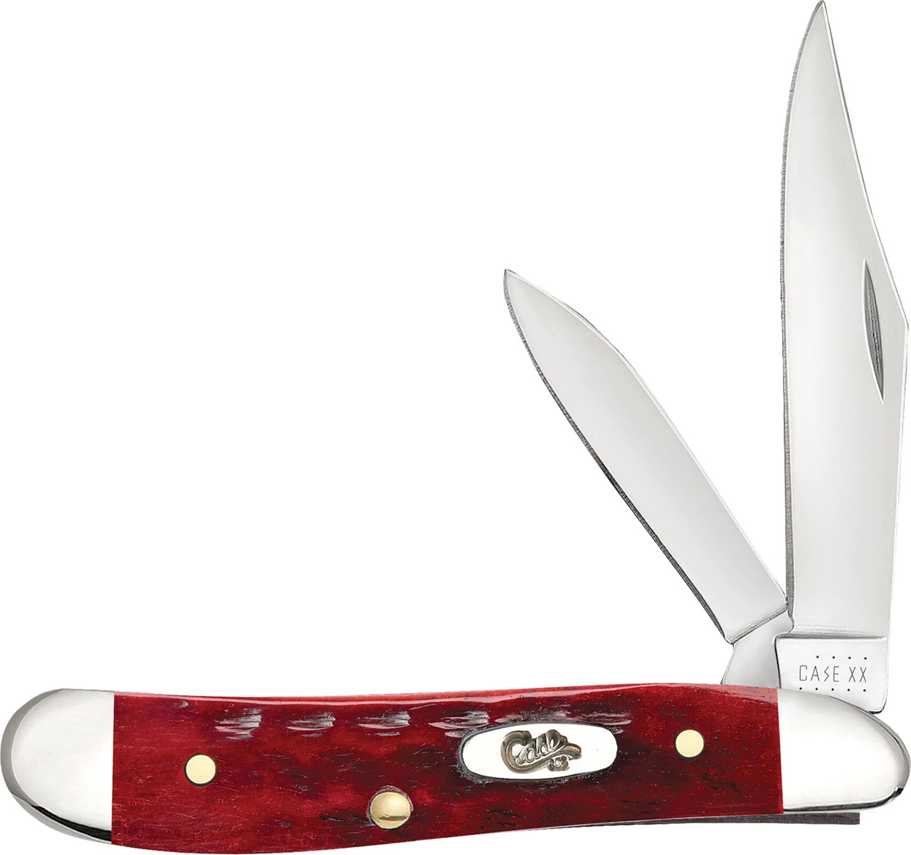 Case 00781 Peanut  Medium 2.10"/1.53" Folding Clip Point/Pen Plain Mirror Polished Tru-Sharp SS Blade Corn Cob Jigged Old Red Bone Handle