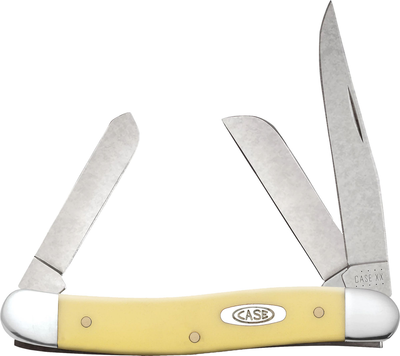 Case 00035 Stockman Medium 2.57"/1.88"/1.71" Folding Clip/Sheepsfoot/Spey Plain Tumble Polish Chrome Vanadium Steel Blade/Yellow Synthetic Handle