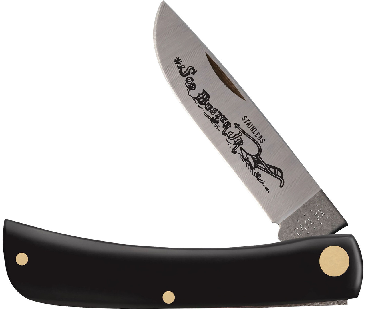 Case 00095 Sod Buster Jr. 2.80" Folding Skinner Plain Etched As-Ground Stainless Steel Blade Black Synthetic Handle
