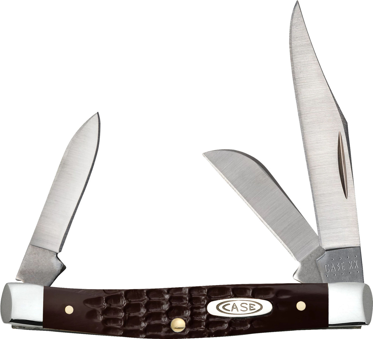 Case 00081 Stockman  Small 2"/1.5"/1.49" Folding Clip/Sheepfoot/Pen Plain As-Ground Stainless Steel Blade/ Brown Jigged Synthetic Handle