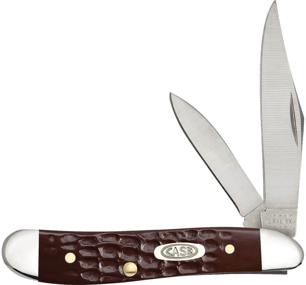 Case 00046 Peanut 2.10"/1.53" Folding Clip/Pen Plain As-Ground Tru-Sharp SS Blade/Brown Jigged Synthetic Handle
