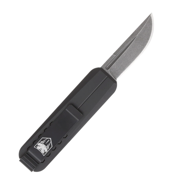 CobraTec Knives CALI928SBBLKDNS California 928SB 1.75" OTF Drop Point Plain Stonewashed D2 Steel Blade/ Black Anodized Aluminum Handle Includes Pocket Clip/Pouch