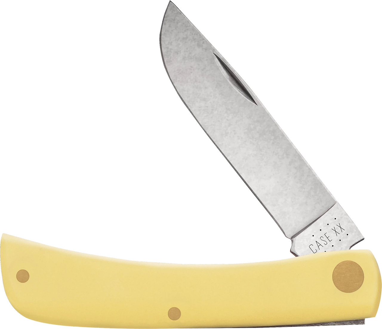 Case 00032 Sod Buster Jr.  2.80" Folding Skinner Plain Tumble Polish Chrome Vanadium Steel Blade/Yellow Synthetic Handle