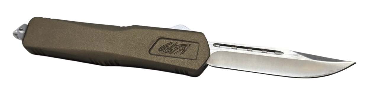 Great Lakes Firearms GLKMDSMTBRZ GLFA  Medium 3.50" OTF Plain Steel Blade, Bronze Cerakote Aluminum Handle