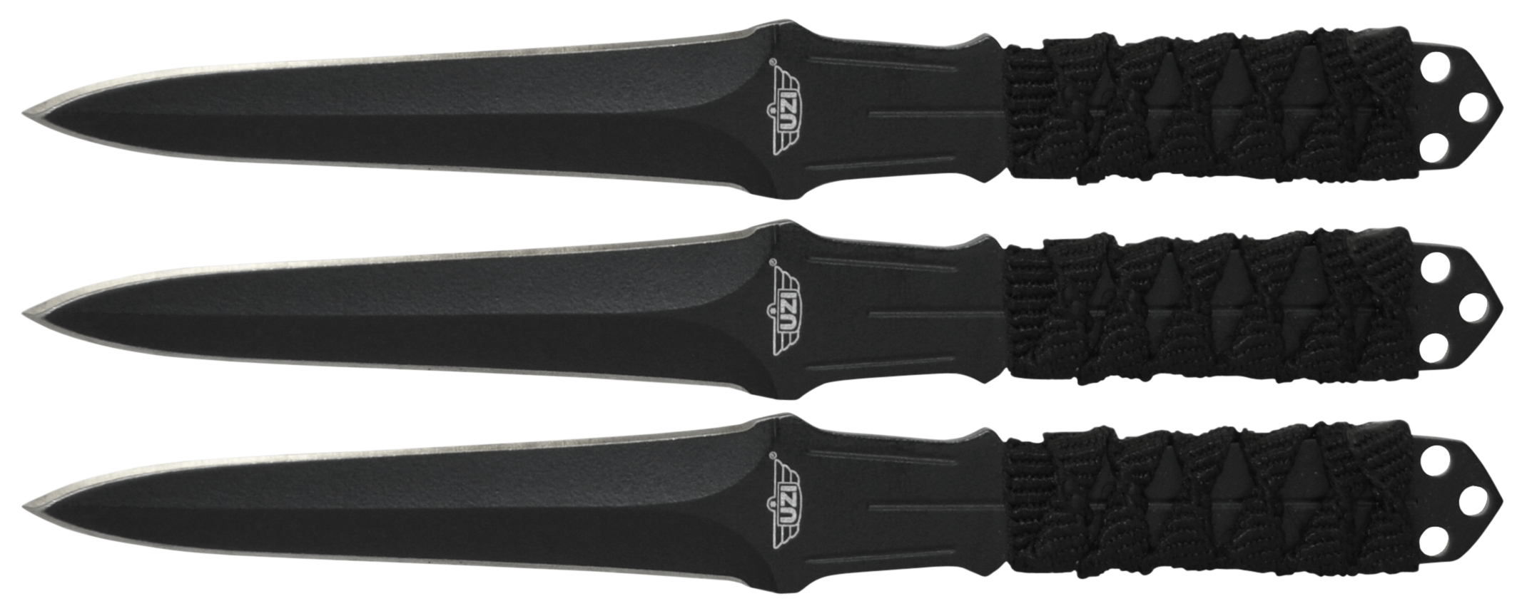 Uzi Accessories UZKTRW003 Throwing Knives  3" Fixed Straight Back Plain Black Stainless Steel Blade Black Nylon Cord Wrapped Handle